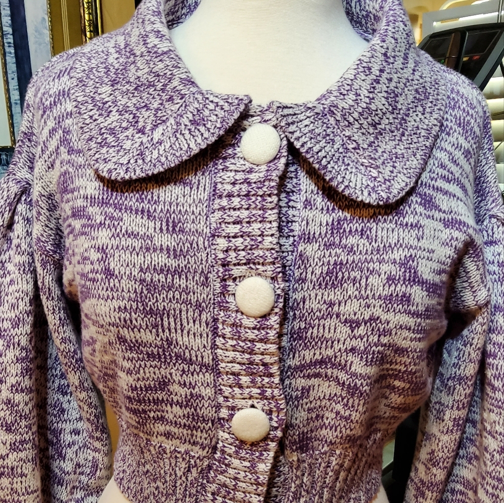 Glamorous Purple Cropped Cardigan with Peter Pan Collar - Picture 2 of 9